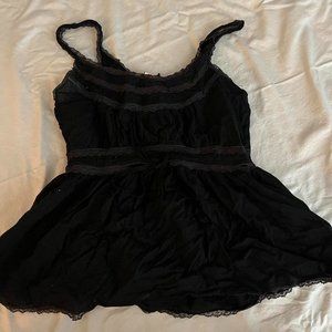 nolita black coquette cottage core cami top with lace detail flowy lightweight
